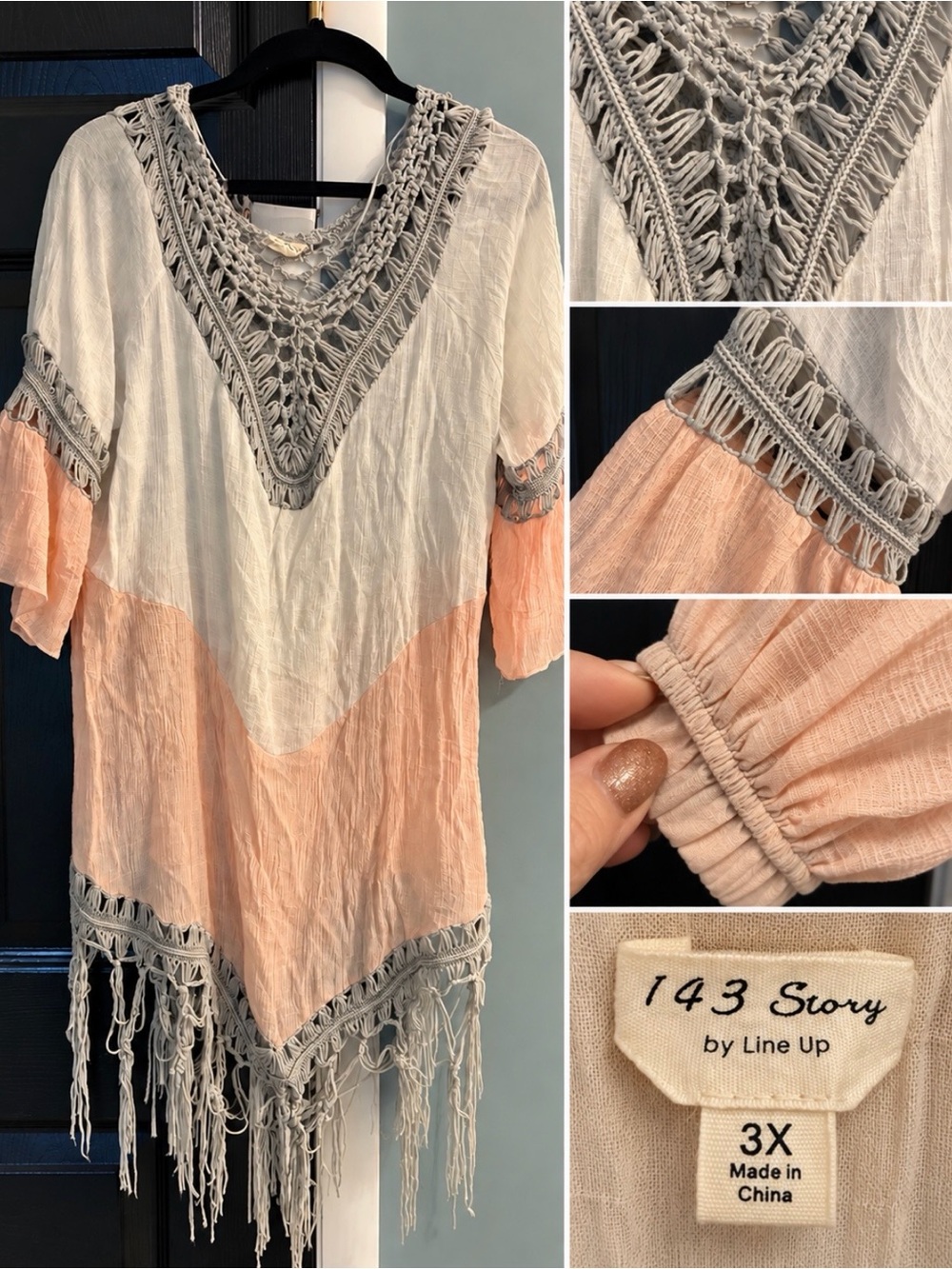 1.4.3. Story by Line Up Peach & White Crochet Trim Tunic